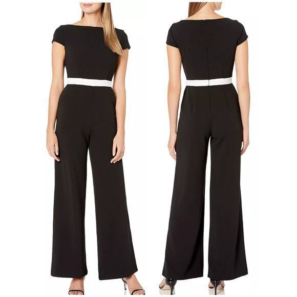 Donna Morgan Black And White Contrast Wide Leg Jumpsuit Size 12 - Picture 1 of 5
